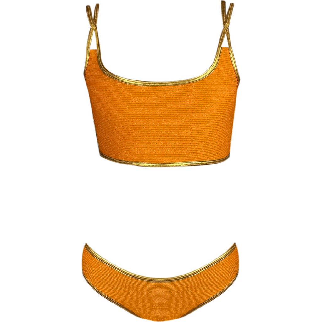 Nessi Byrd Kids' Cross Straps Orange Two-piece Swimsuit