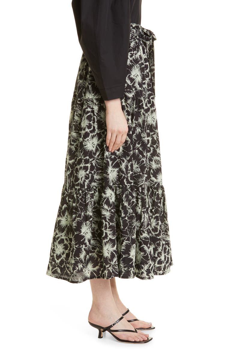 Paola Floral Print Tie Waist Maxi Skirt, Alternate, color, BLACK HIBISCUS