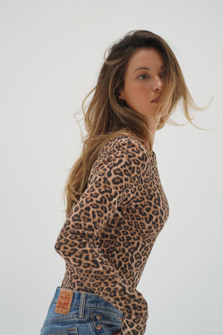Dalston Ribbed Cropped Long Sleeve, Alternate, color, Leopard