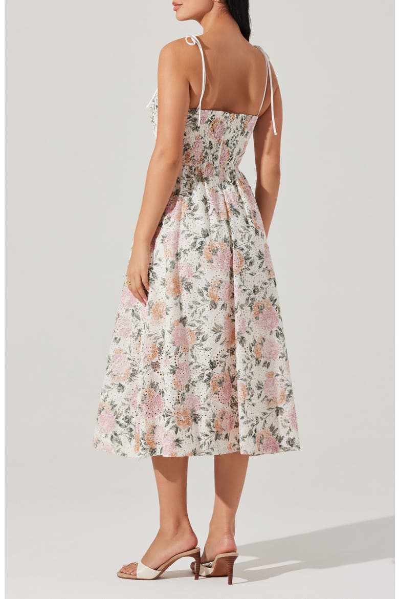 Sariah Eyelet Embroidery Floral Print A-Line Dress, Alternate, color, DUSTY PINK FLORAL
