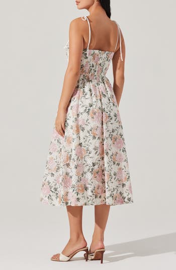 Sariah Eyelet Embroidery Floral Print A-Line Dress