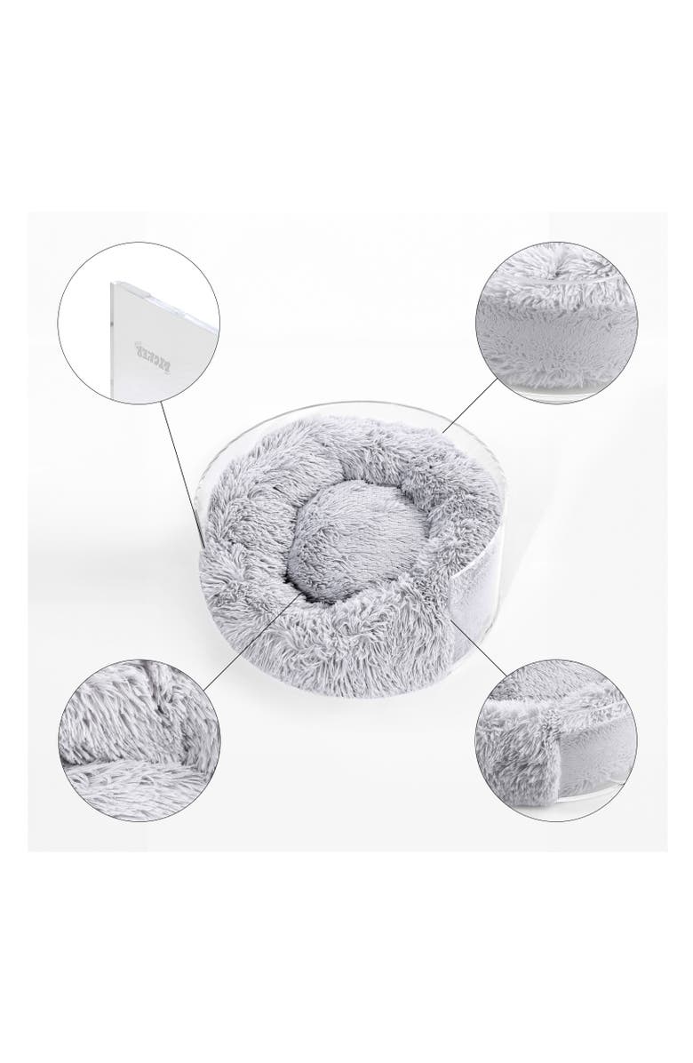 The Licker Store Bette 20.75" x 20.75" Small/Medium Modern Lucite Calming Fluffy Donut Pet Bed with Washable Cover, Alternate, color, Light Gray/Clear