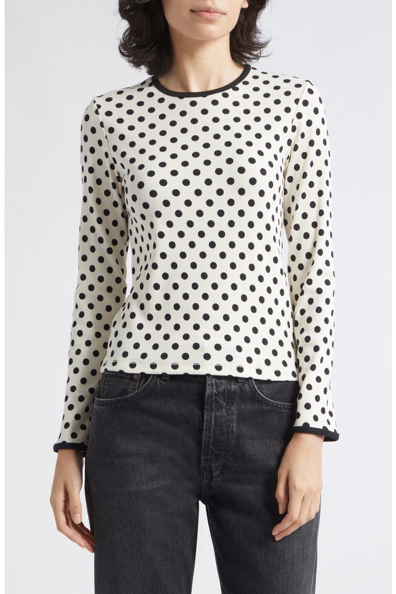 Lipua Palo Kioski Polka Dot Rib Knit Top, Main, color, OFF WHITE BLACK