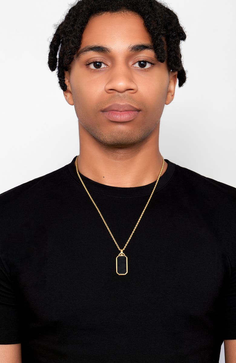 Adornia Men's Water Resistant Imitation Stone Dog Tag Pendant Necklace, Alternate, color, Gold