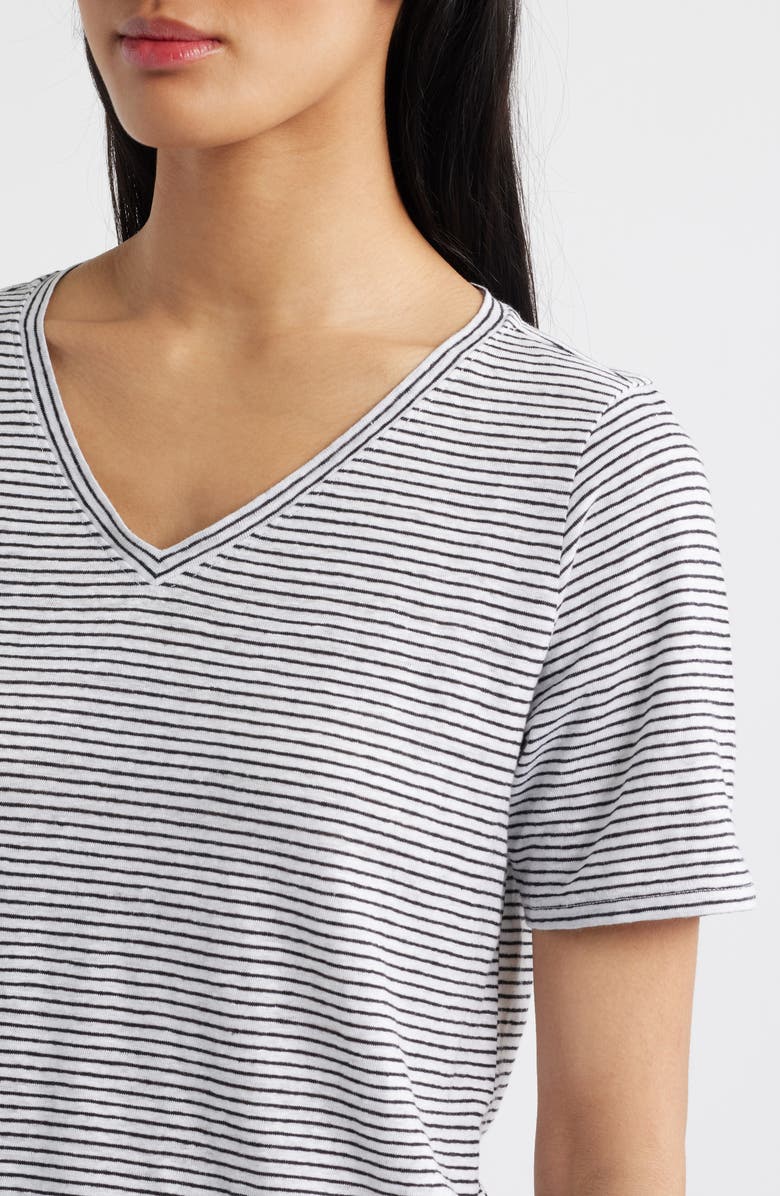 Eileen Fisher Stripe V-Neck Organic Linen T-Shirt, Alternate, color,