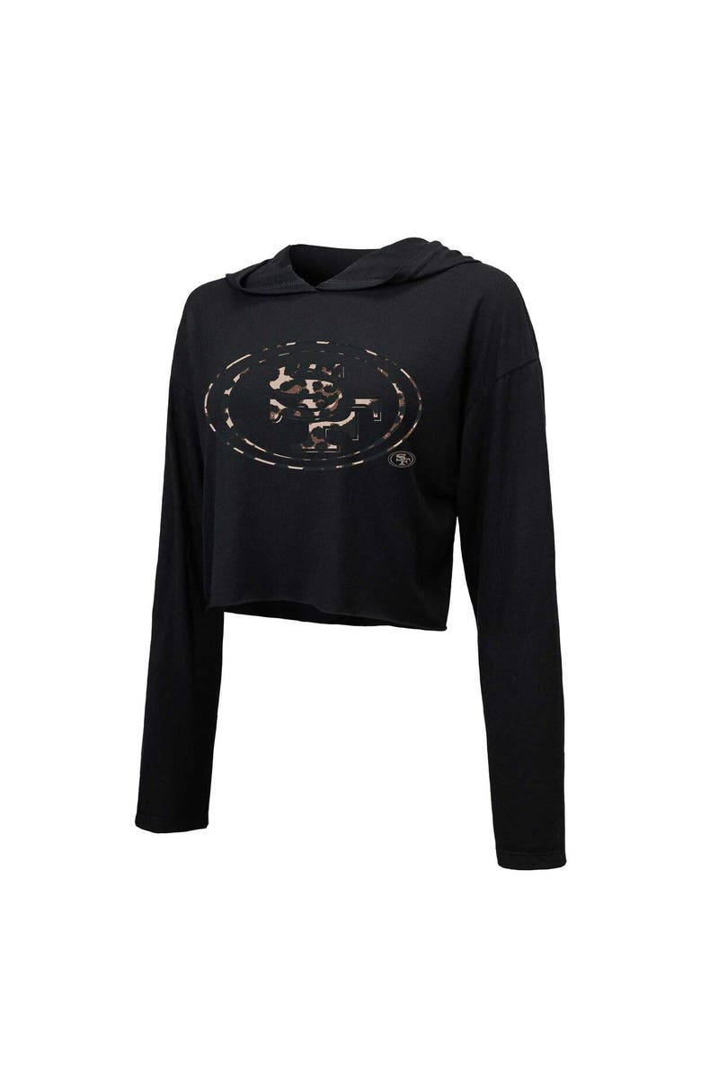 Majestic Threads Women's Majestic Threads Christian McCaffrey Black San Francisco 49ers Leopard Player Name & Number Long Sleeve Cropped Hoodie, Alternate, color, Black