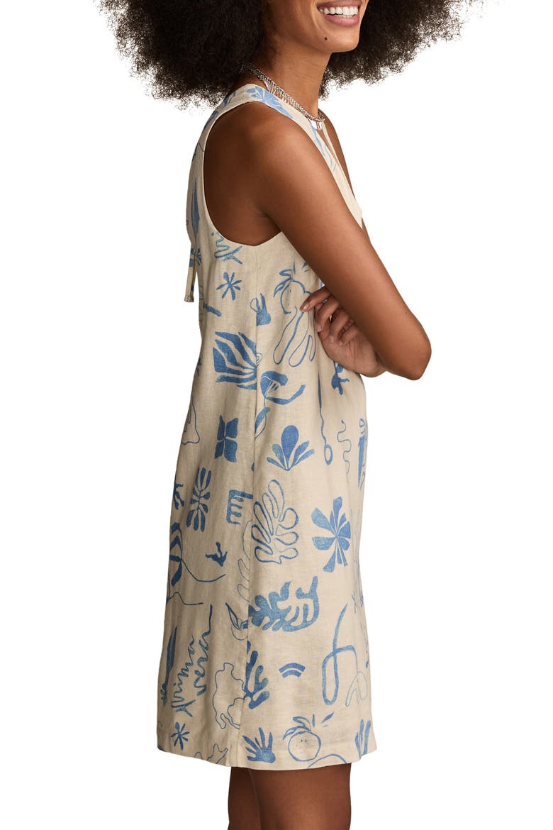 Mixed Print Linen Blend Sleeveless Minidress, Alternate, color, BLUE CORAL PRINT