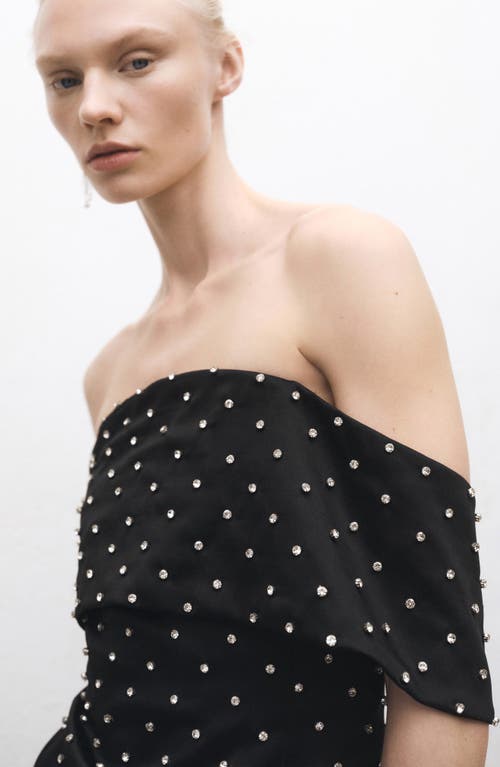 Shop Mango Rhinestone Off-the-shoulder Minidress In Black