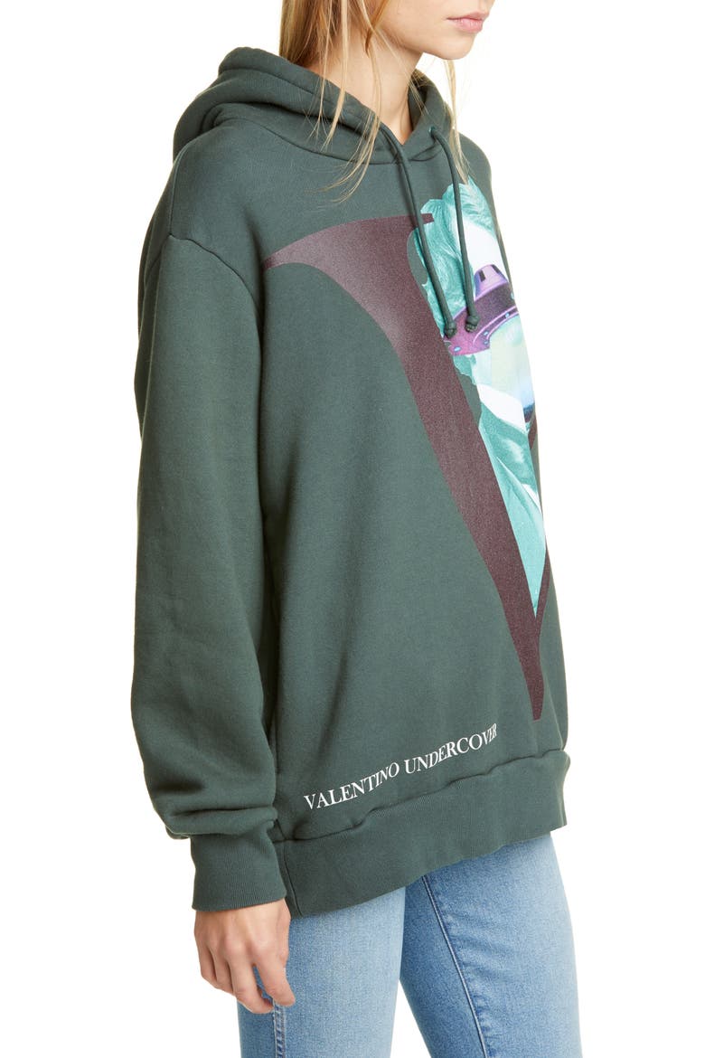 x Valentino V-Face UFO Print Hoodie, Alternate, color, KHAKI GREEN