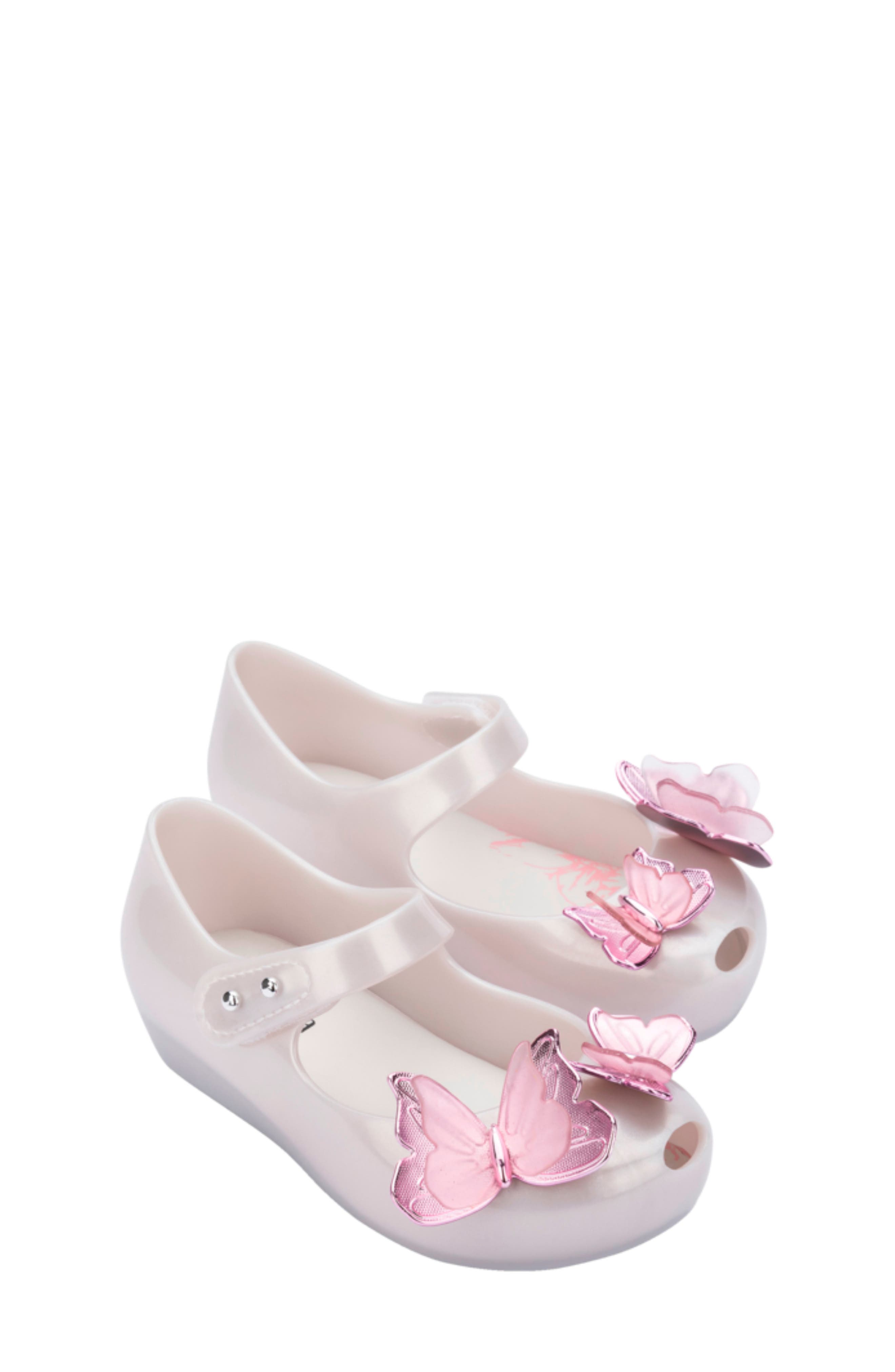 Mini Melissa Ultragirl Butterfly Mary Jane Flat, Main, color, Pearly White /Pink