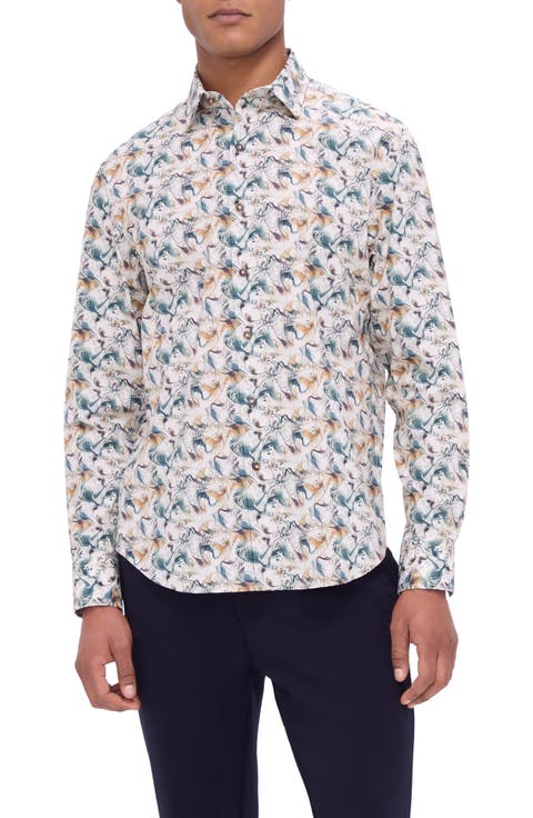 Julian Shaped Fit Abstract Print Stretch Button-Up Shirt