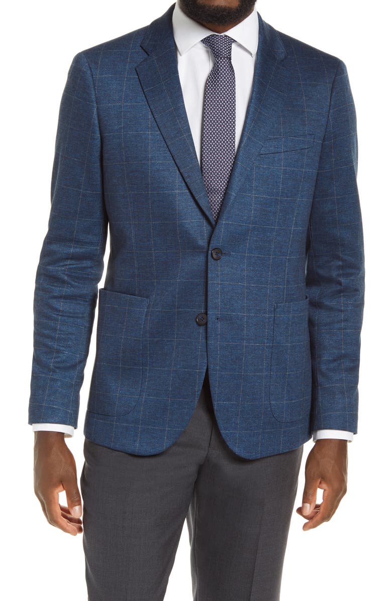 Nordstrom Trim Fit Plaid Stretch Knit Sport Coat, Main, color,