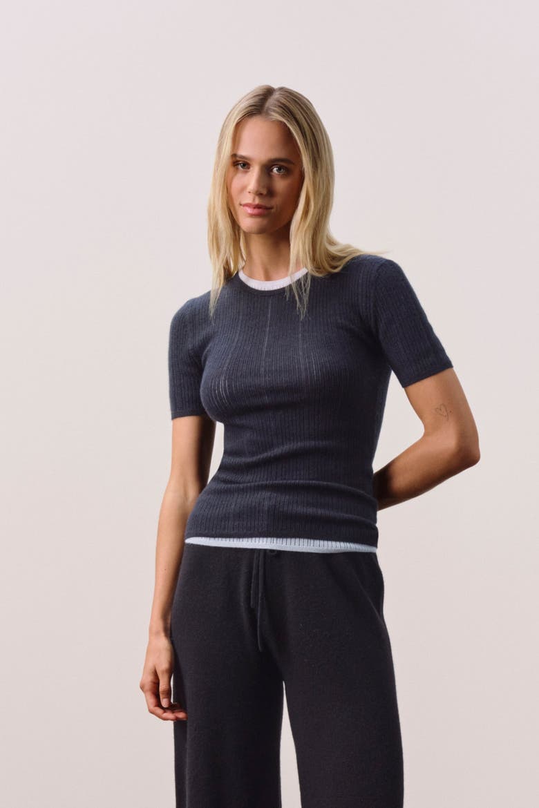 ETTA TRELLIS CASHMERE TEE, Main, color, Black