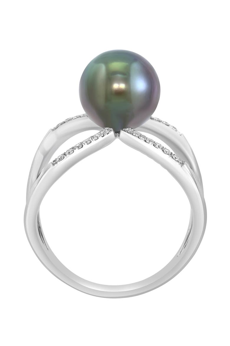 14K White Gold Crossover Diamond  Floating Center Black/Tahitian Pearl Ring, Alternate, color, 14K Gold