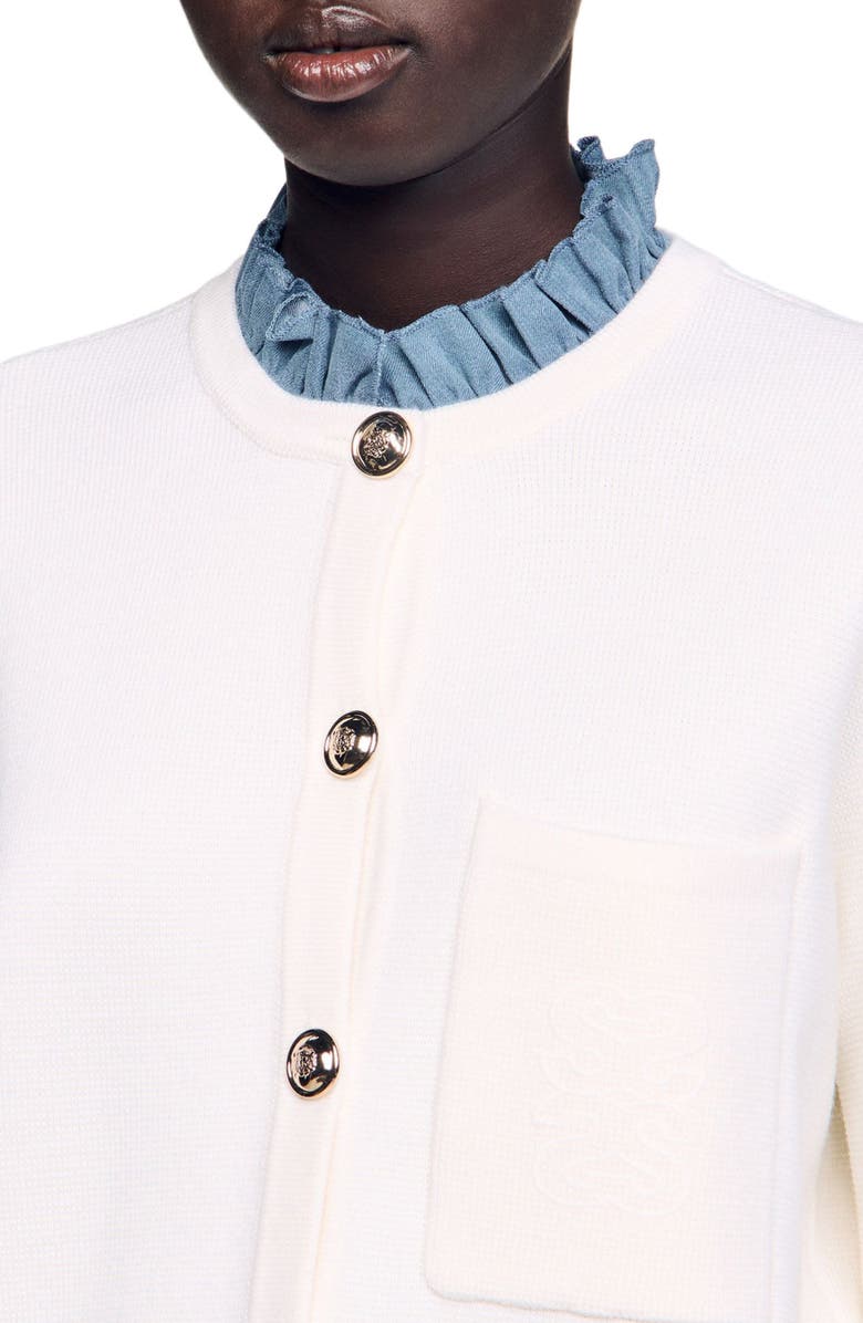 SANDRO High-neck cardigan, Alternate, color, Ecru