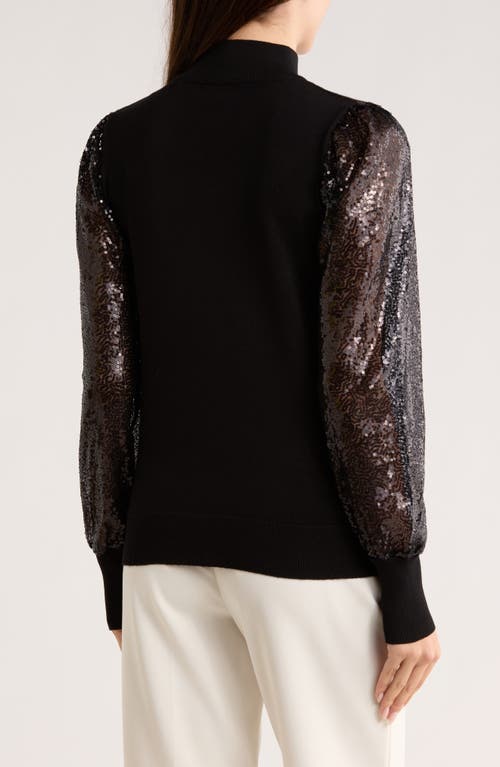 T Tahari Sequin Sleeve Mixed Media Sweater In Black
