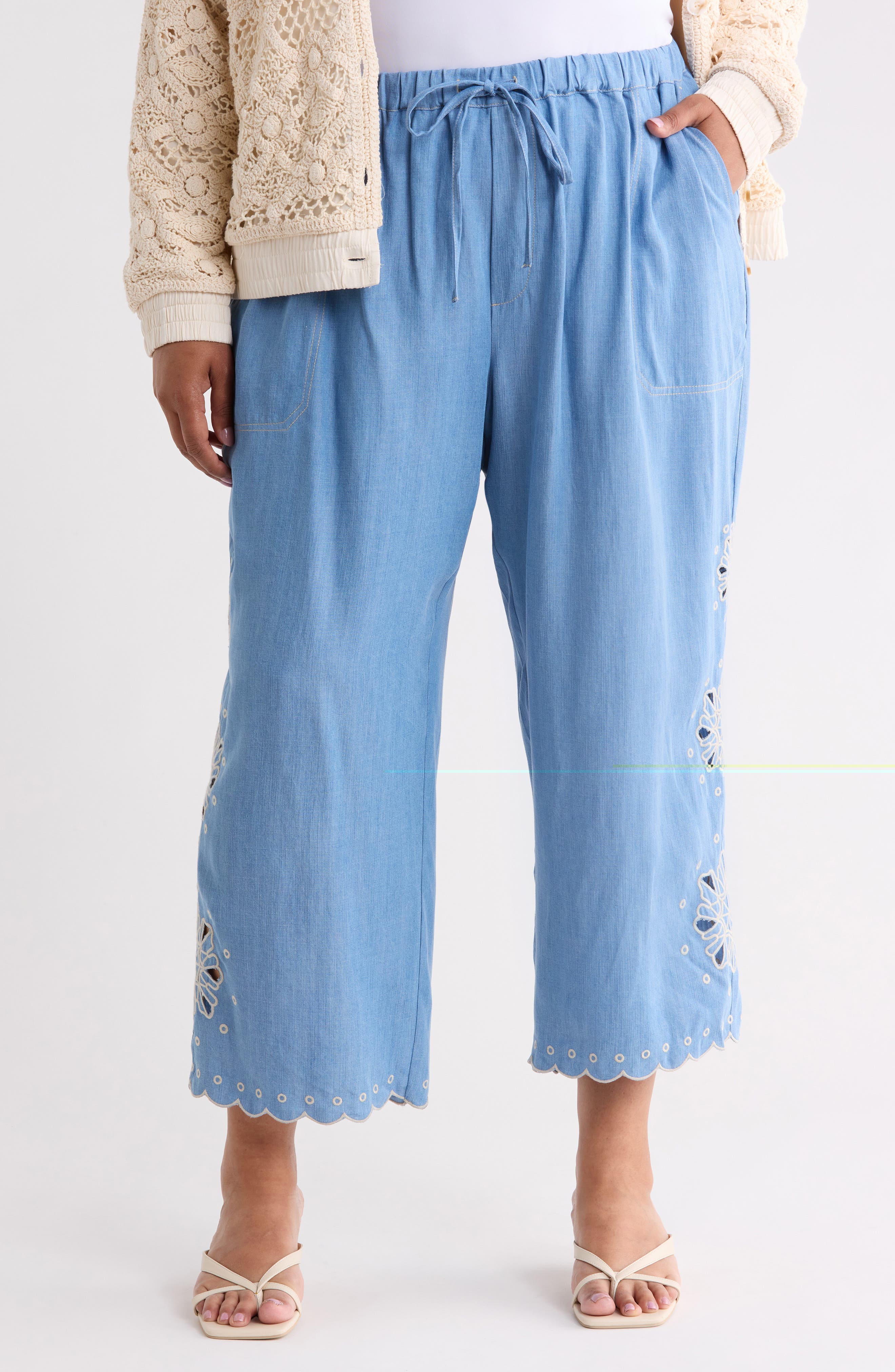 T Tahari Eyelet Lace Trim Drawstring Pants