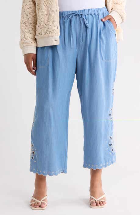 T Tahari Eyelet Lace Trim Drawstring Pants