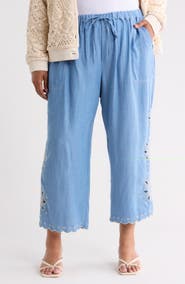 T Tahari Eyelet Lace Trim Drawstring Pants