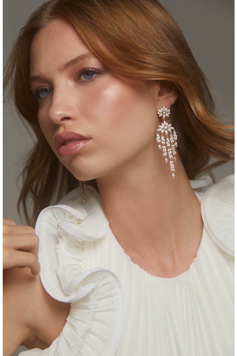 Sav Drama Cubic Zirconia Chandelier Earrings, Alternate, color, GOLD