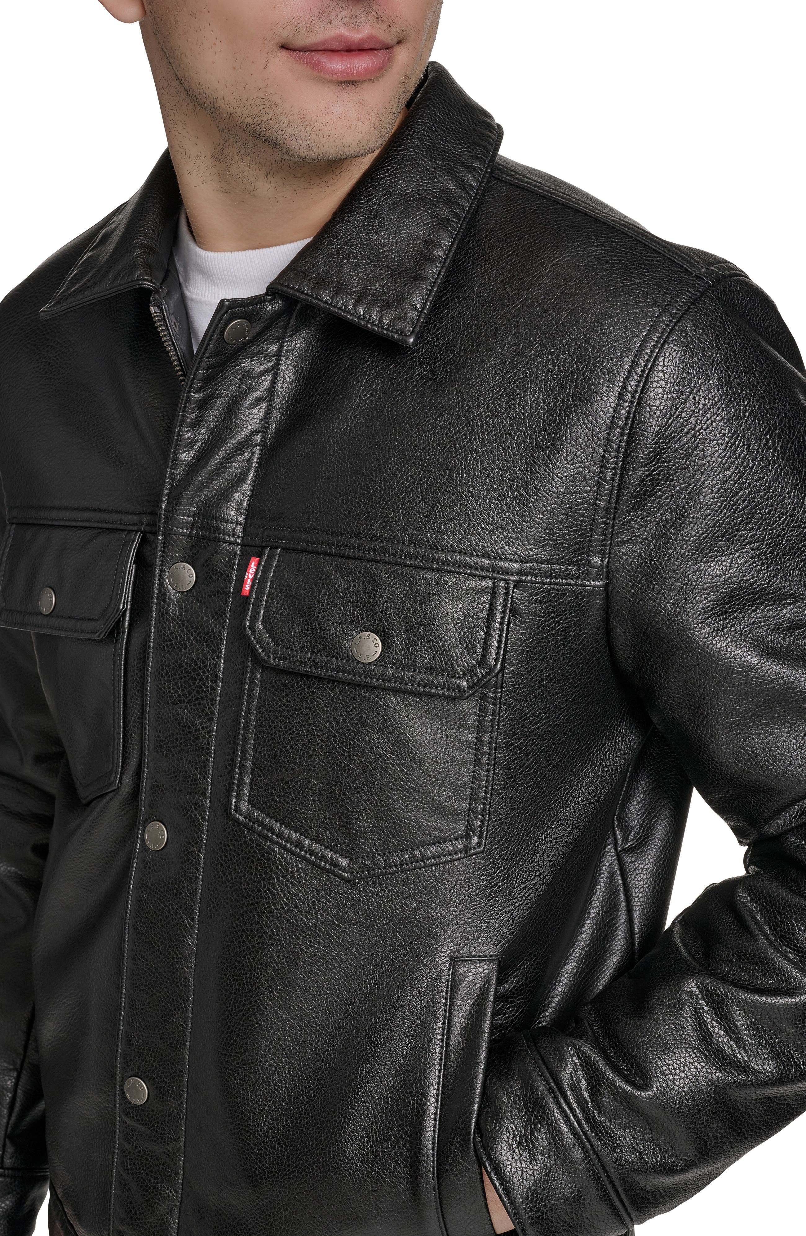 Relaxed Water Resistant Faux Leather Trucker Jacket (Men) | Nordstrom