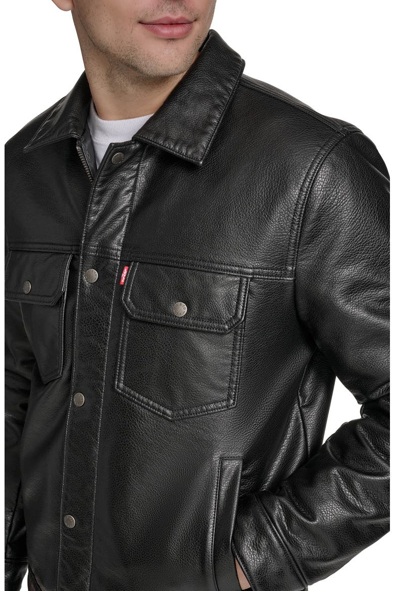 Relaxed Water Resistant Faux Leather Trucker Jacket (Men) | Nordstrom