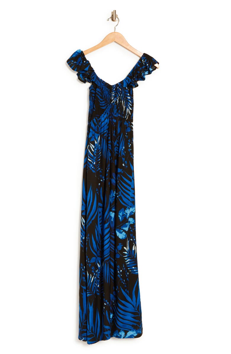 BOHO ME Smocked Off-the-Shoulder Maxi Swim Cover-Up, Alternate, color, Navy/Black