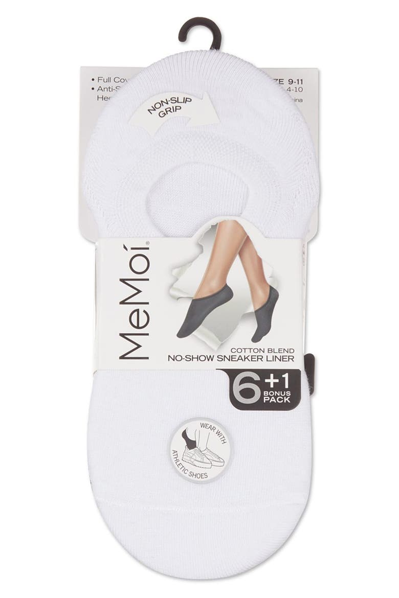 7-Pair No Show Sneaker Liner Socks, Main, color, WHITE