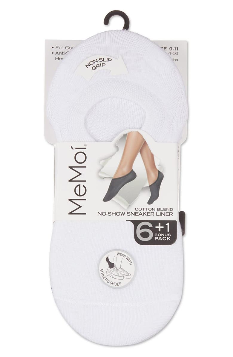 MeMoi 7-Pair No Show Sneaker Liner Socks, Main, color, White
