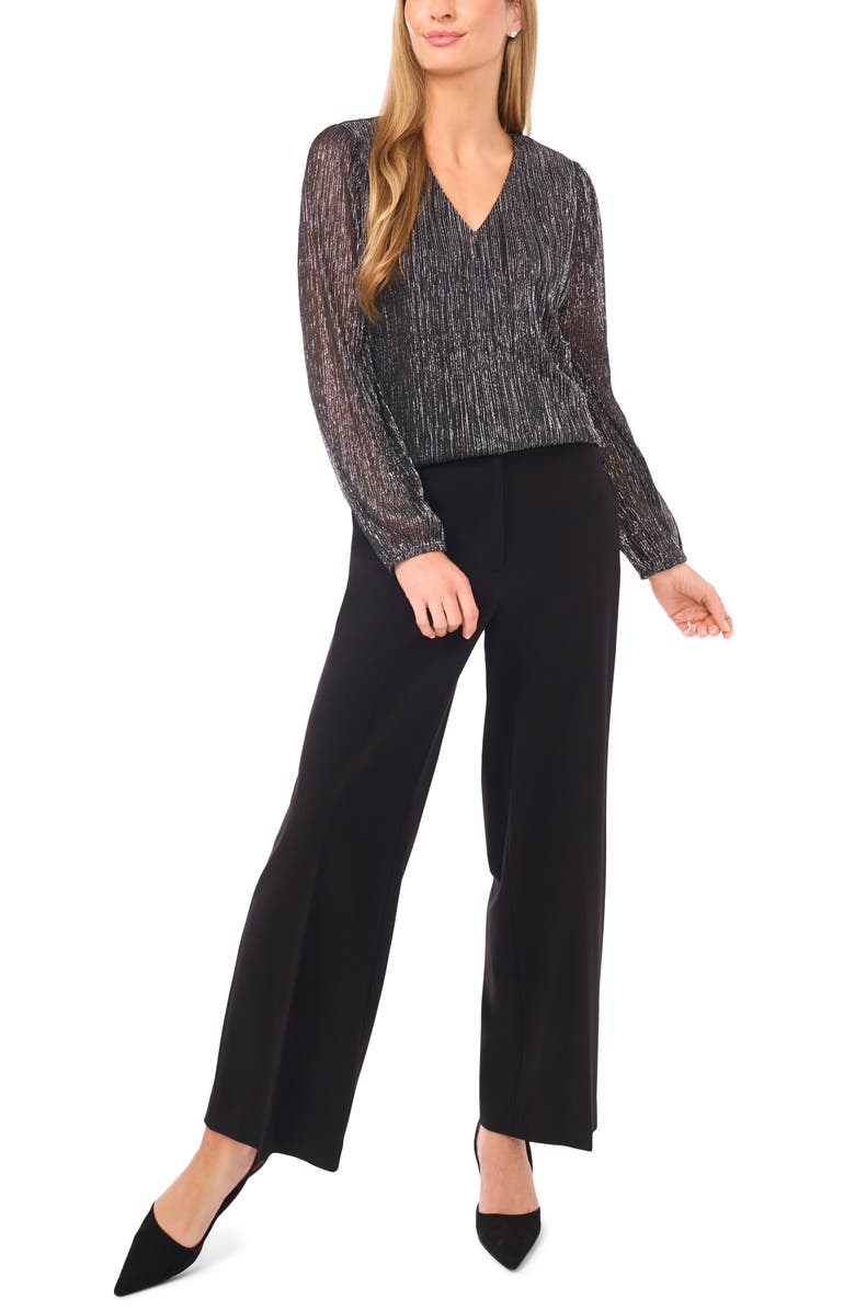 Halogen<sup>®</sup> Metallic Plissé V-Neck Top, Alternate, color, Black/ Silver