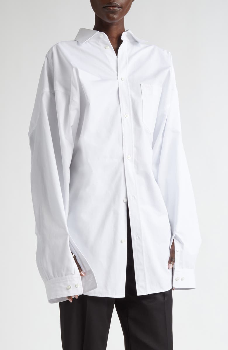 Balenciaga Asymmetric Oversize Stripe Button-Up Shirt, Main, color, 