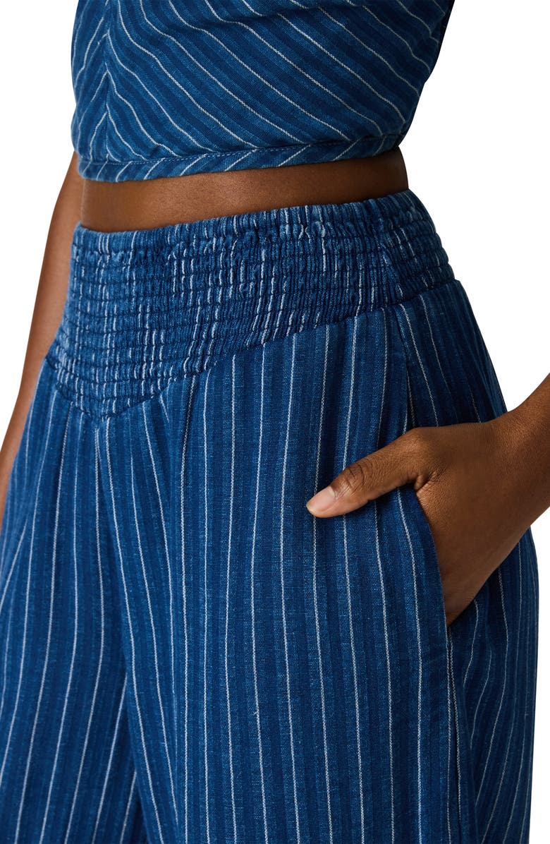 Steve Madden Tillie Stripe Cotton & Linen Balloon Pants, Alternate, color, Mixed Indigo
