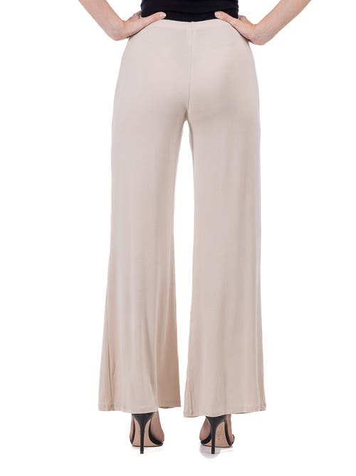 24seven Comfort Apparel Petite Comfortable Solid Color Palazzo Wide Leg Pants In Neutral