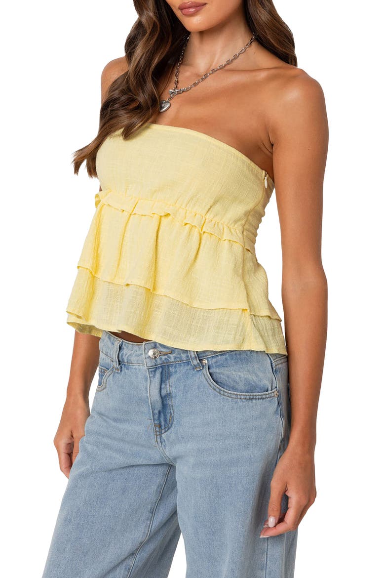 Smocked Ruffle Strapless Top, Alternate, color, YELLOW