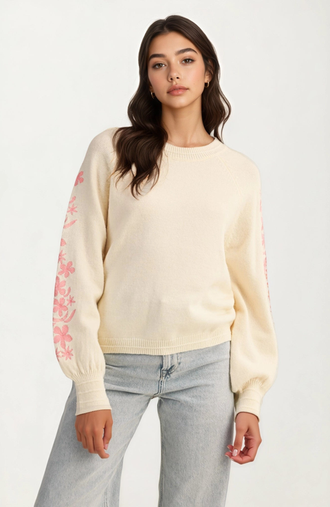 Floral Embroidered Sleeve Sweater