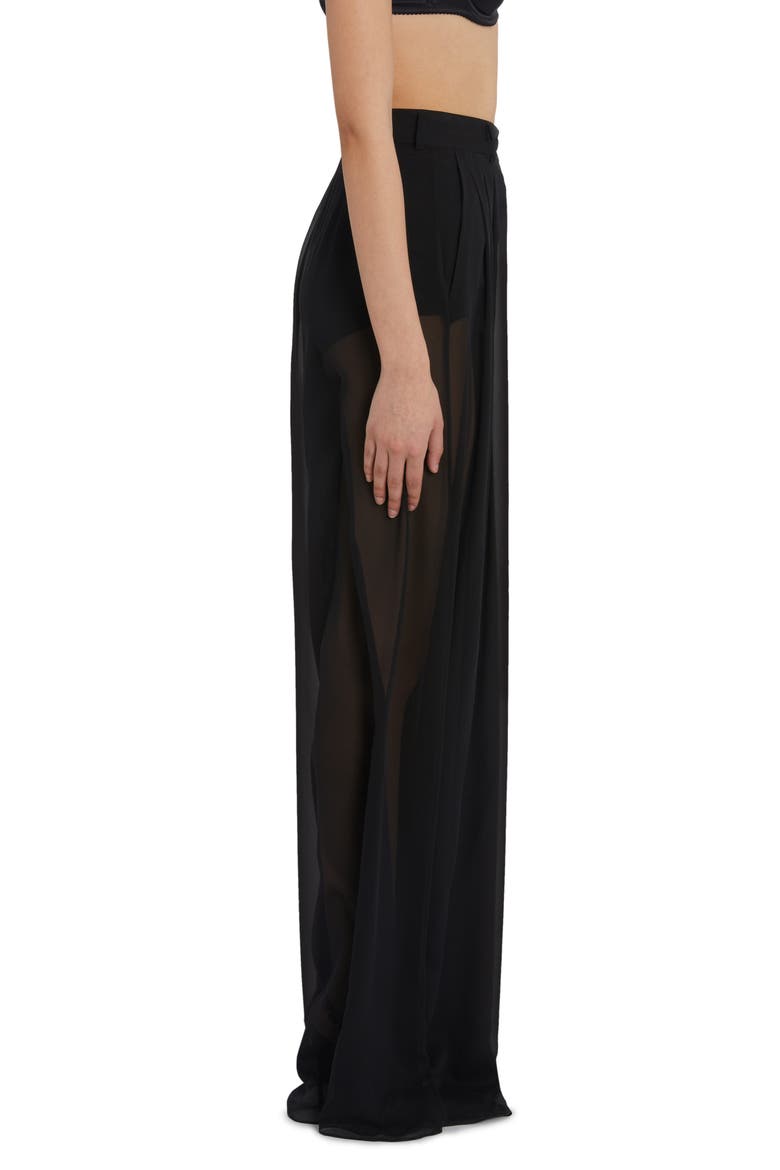 Sheer Extra Wide Leg Stretch Silk Chiffon Pants, Alternate, color, BLACK