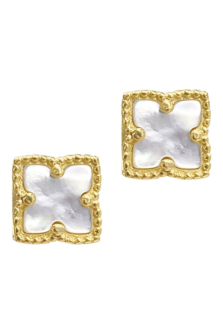 Clover Mother-of-Pearl Stud Earrings & Necklace Set, Alternate, color, WHITE/ GOLD