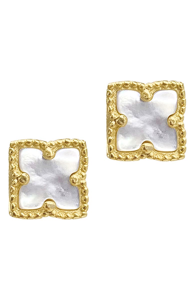 Adornia Clover Mother-of-Pearl Stud Earrings & Necklace Set, Alternate, color, White/ Gold