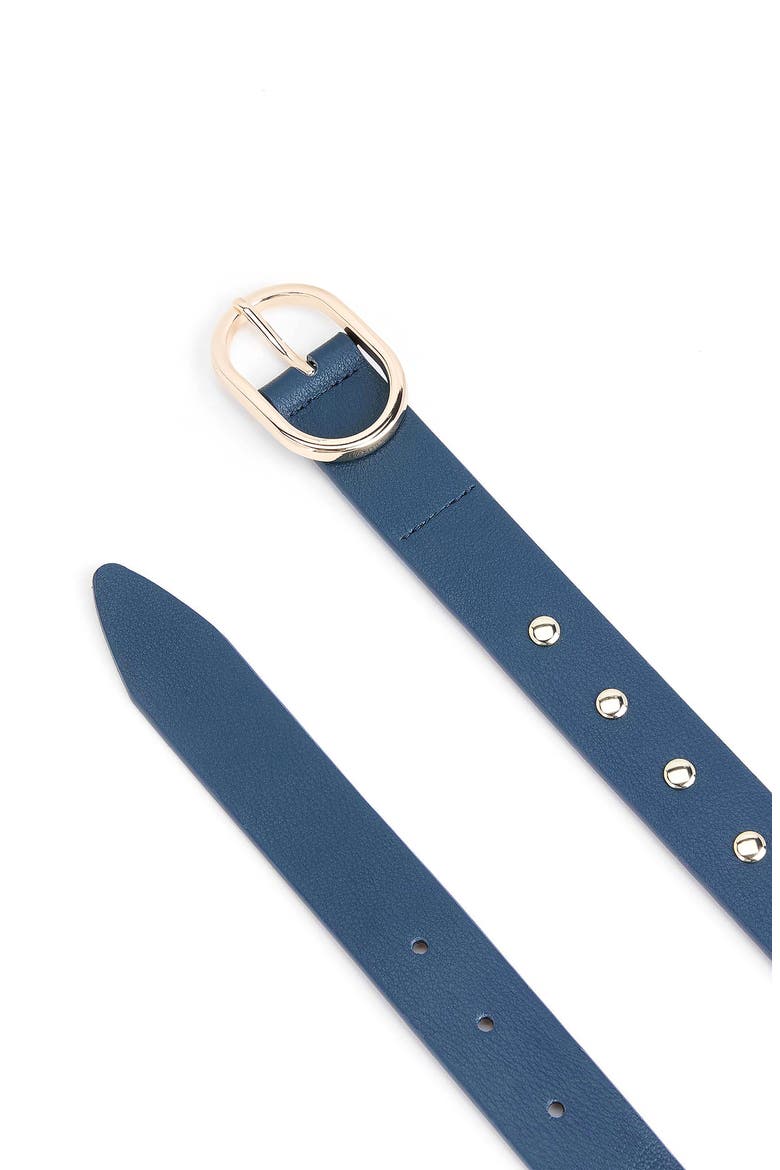 Stud Leather Belt, Alternate, color, DENIM
