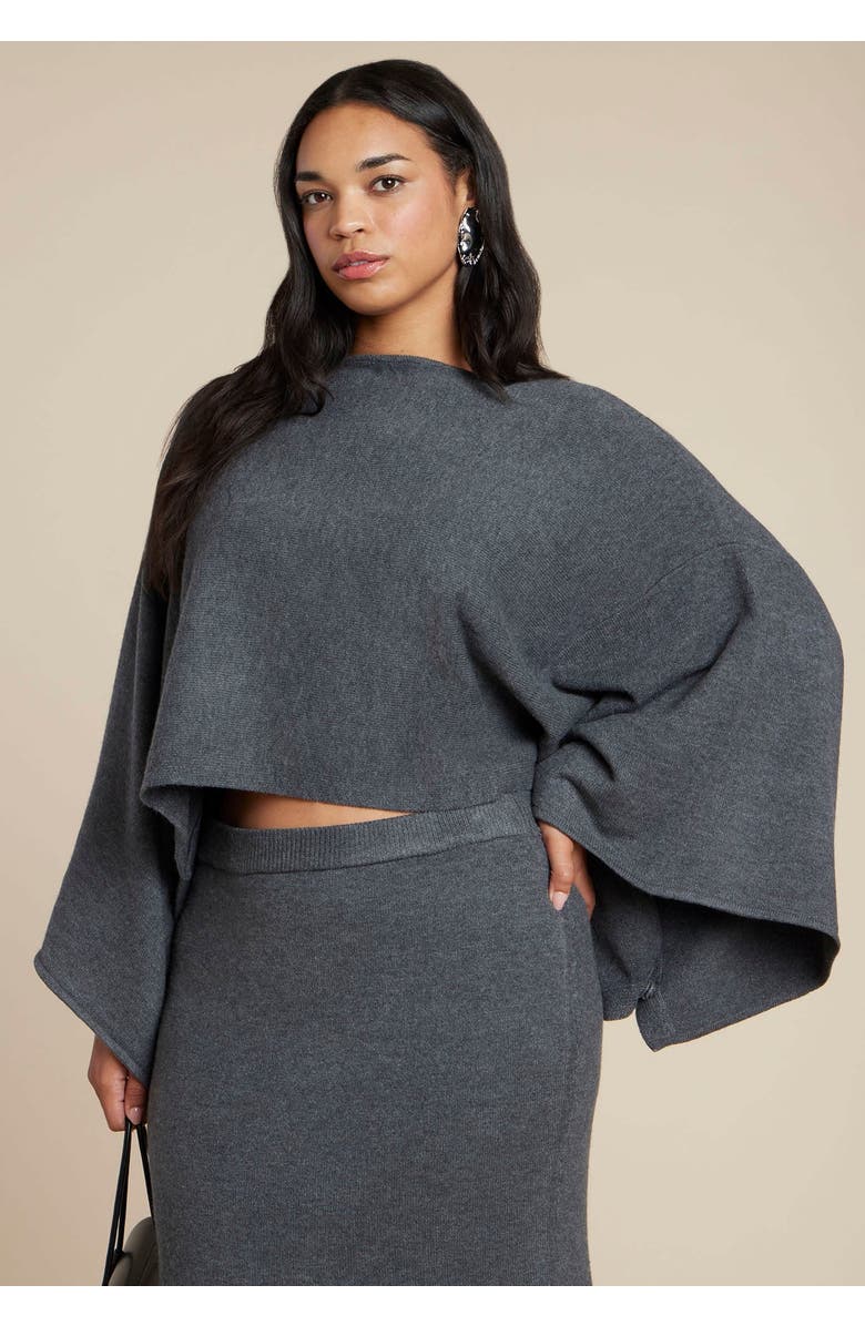 ELOQUII Draped Cropped Sweater, Alternate, color, Dark Heather Grey