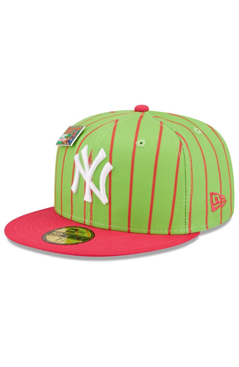 New Era x Big League Chew Men's New Era Pink/Green New York Yankees MLB x Big League Chew Wild Pitch Watermelon Flavor Pack 59FIFTY Fitted Hat, Alternate, color,