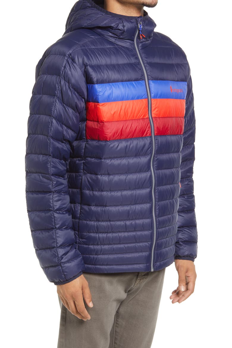 Fuego Water Resistant 800 Fill Power Hooded Down Jacket, Alternate, color, MARITIME/ BLUE VIOLET STRIPES
