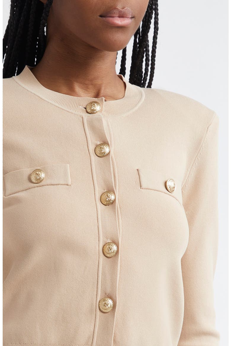 Toulouse Crewneck Cardigan, Alternate, color, ALMOND