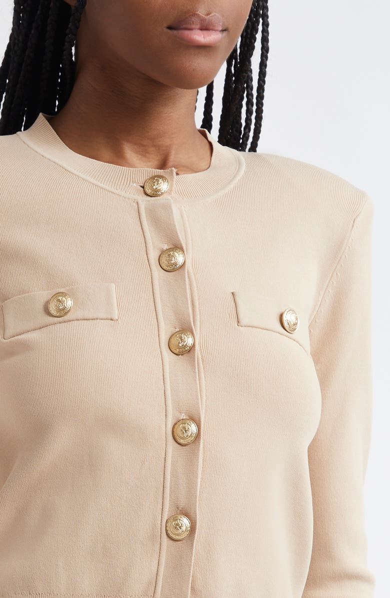 L'AGENCE Toulouse Crewneck Cardigan, Alternate, color, Almond