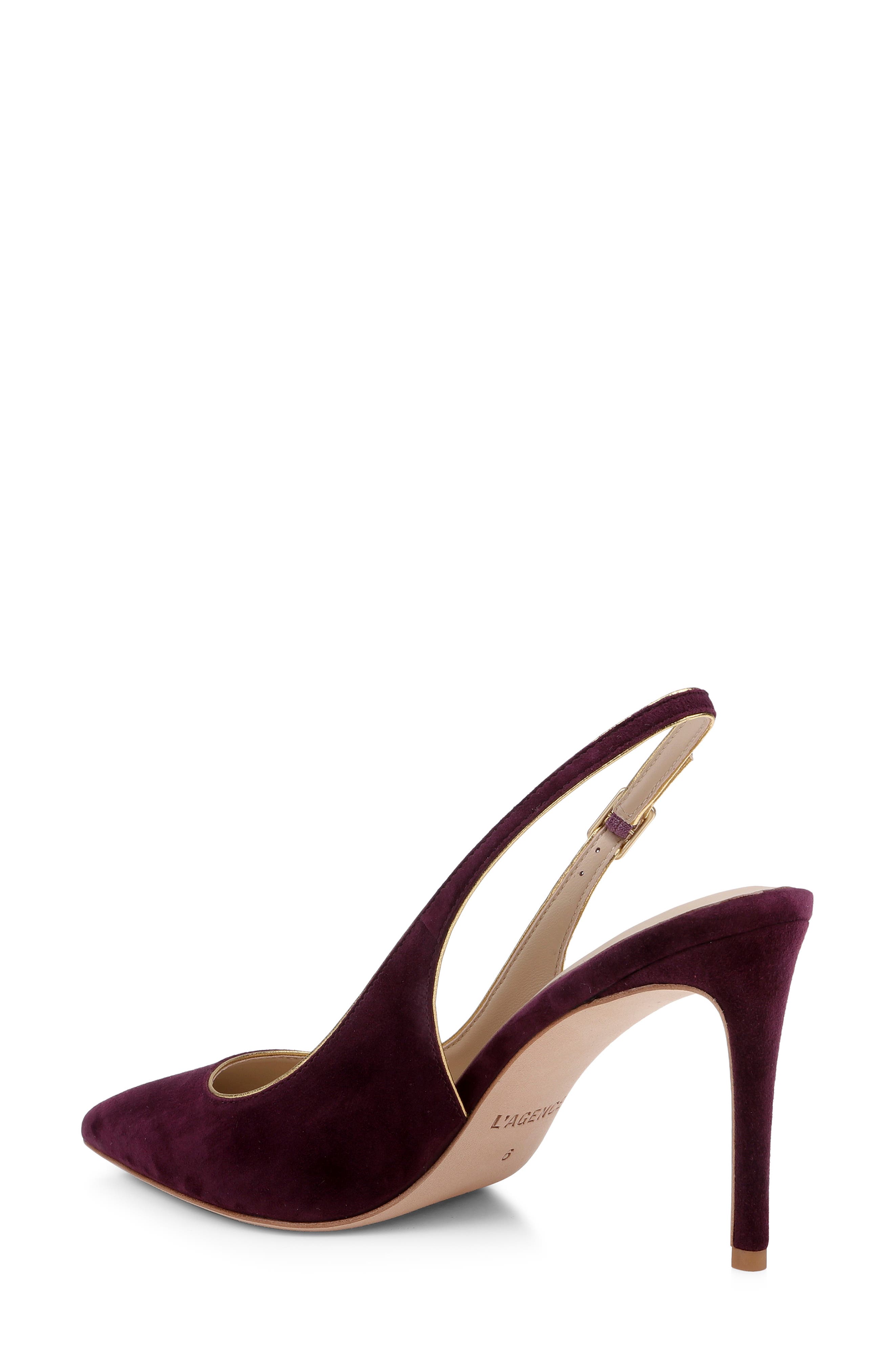 Vichy II Leather Trimmed Pointed Toe Slingback Pump, Alternate, color, BURGUNDY SUEDE