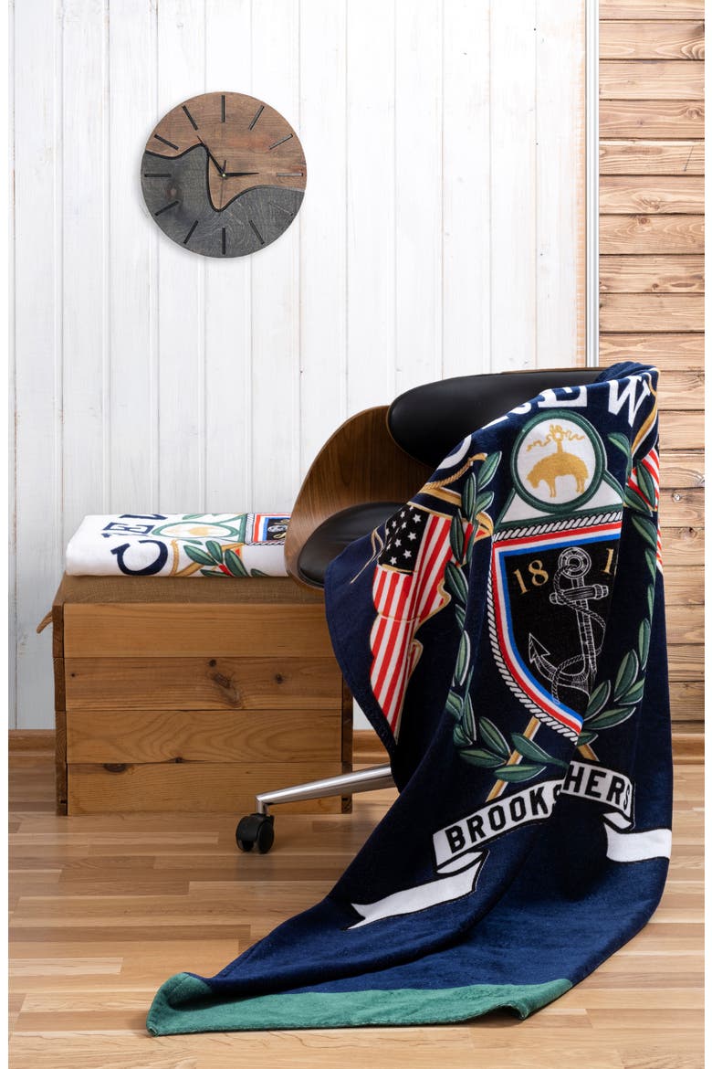 Logo Crest Cotton Beach Towel, Alternate, color, NAVY