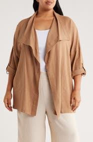 MAX STUDIO Draped Collar Linen Blend Jacket