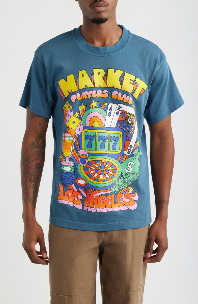 MARKET Players Club Cotton Graphic T-Shirt, Main, color, Pebble Blue