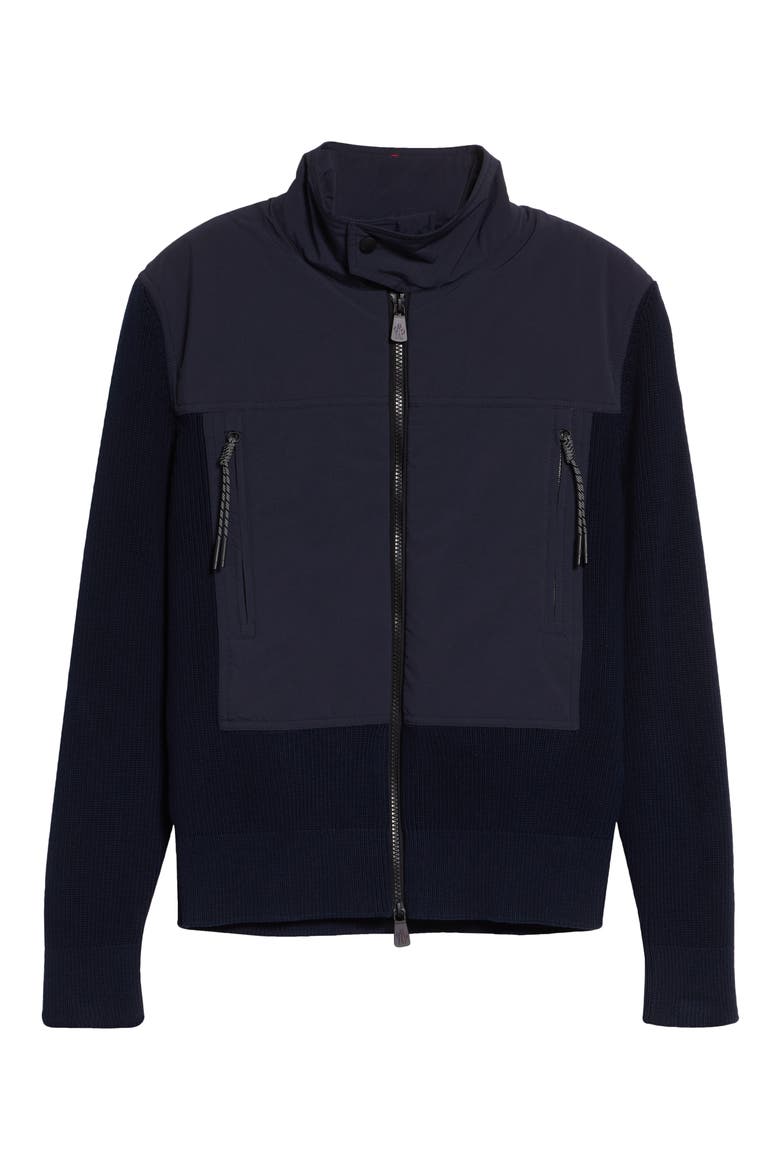 Hybrid Down Fill Zip-Up Cotton Cardigan, Alternate, color, NAVY BLUE