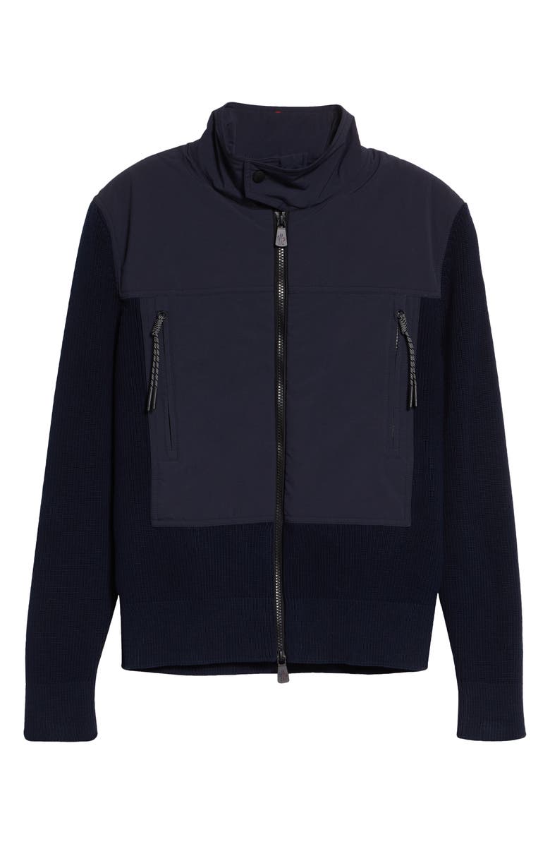 Moncler Grenoble Hybrid Down Fill Zip-Up Cotton Cardigan, Main, color, Navy Blue
